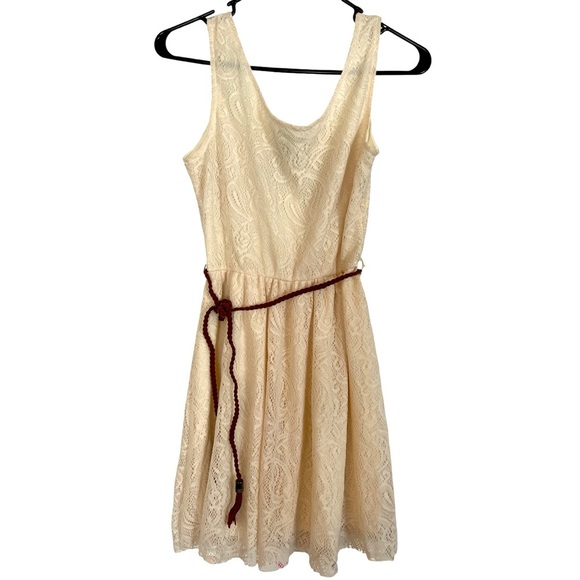 Rue21 Dresses & Skirts - Rue 21• Cream Lace Slip On Skater Dress with Belt, Fully Lined, Size M